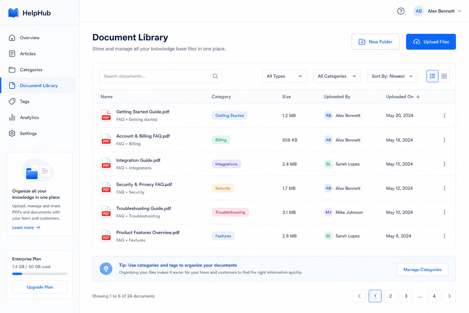 Knowledge base document library